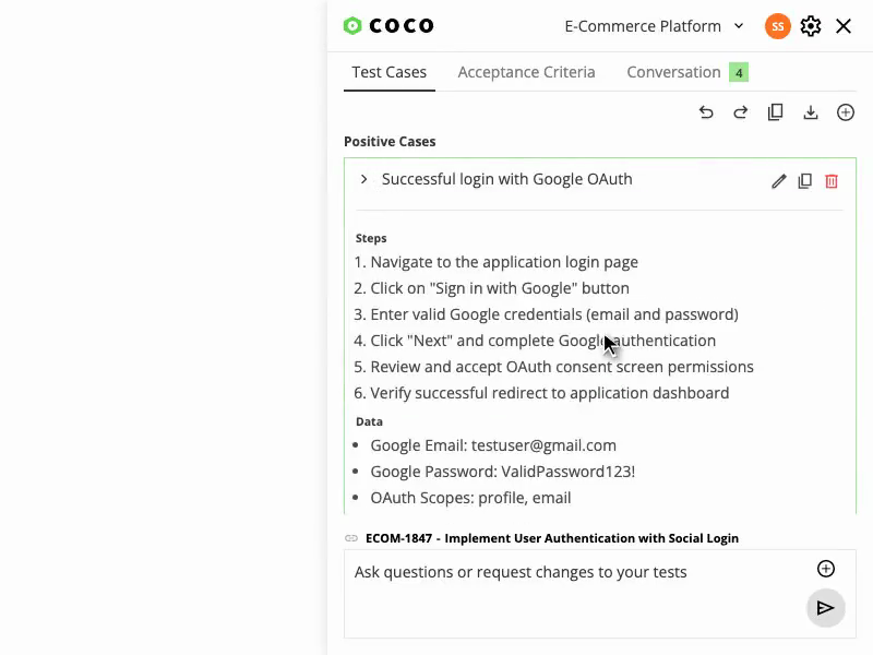 Test steps generation